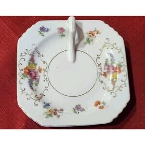 CHIKARAMACHI HAND PAINTED JAPAN FLORAL Square Individual Dish w/ Thumb Handle